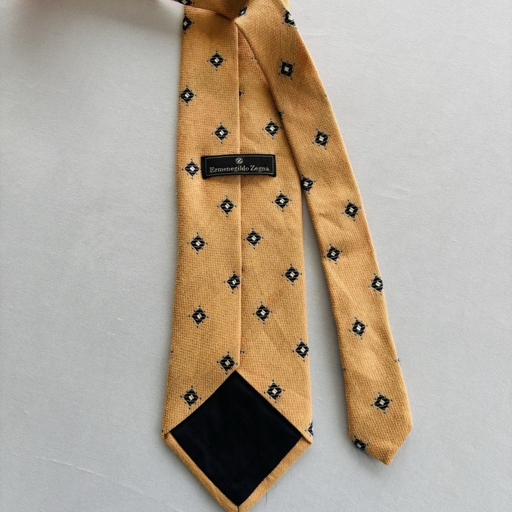 Ermenegildo Zegna Silk Tie Yellow Geometric Pattern‎ Italy 3.75" Wide 58" Long